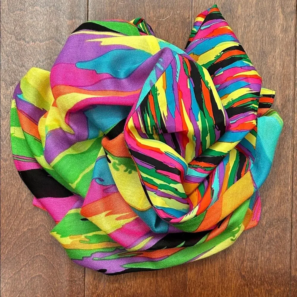 Echo Vibrant Multicolor Abstract Scarf Made With Two Types Of Fabric, Super Fun